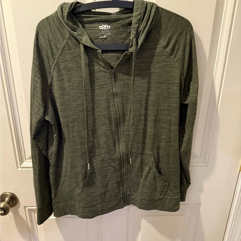 Maurices In Motion Inmotion Olive Green Zip-Up Thin Jacket / Shirt w/hood SIZE M - Picture 1 of 5